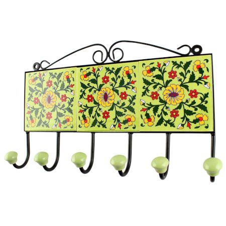 Pea Green Wheel Ceramic Floral Tile Hook Online